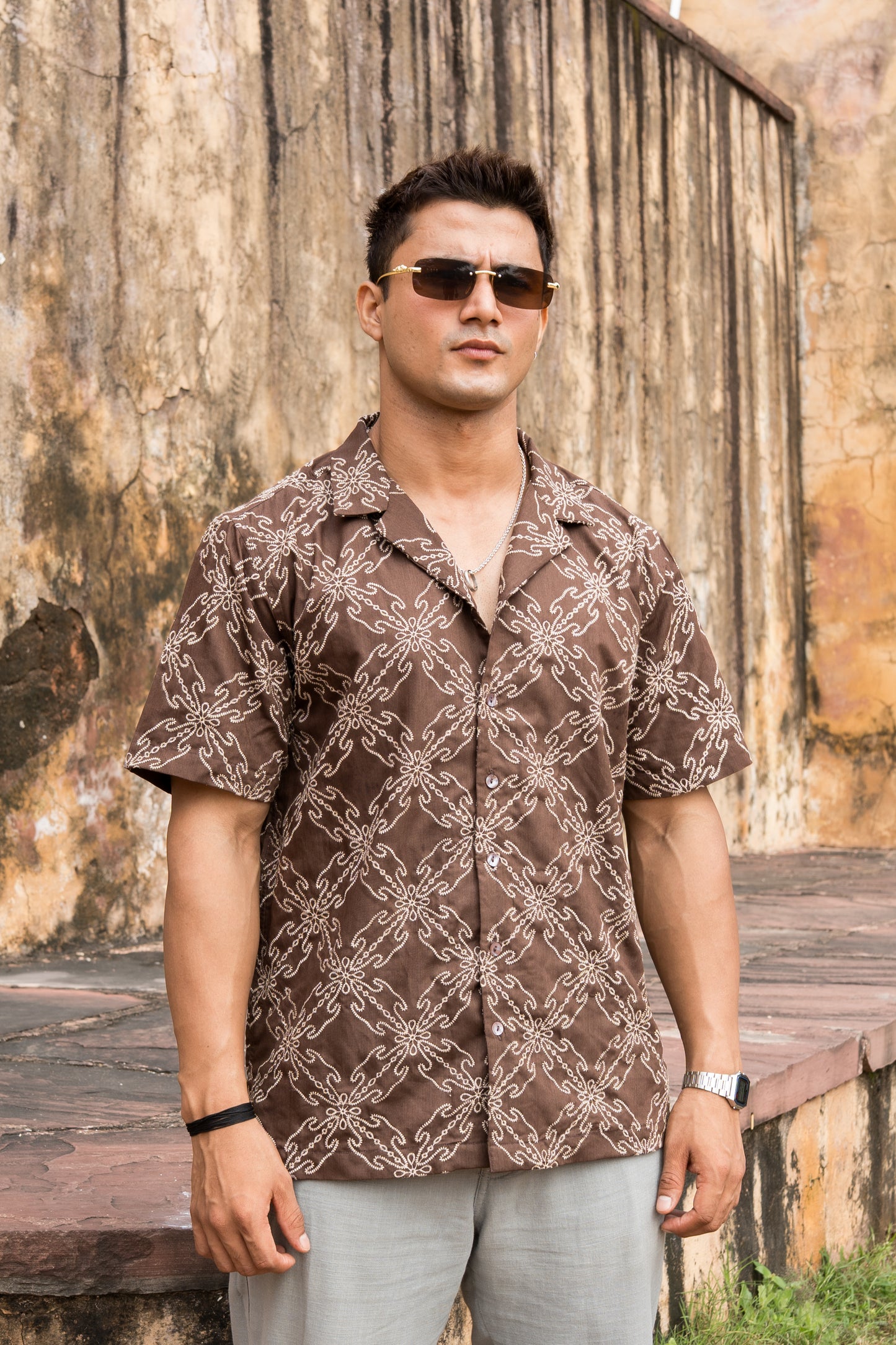 Brown embroidered shirt